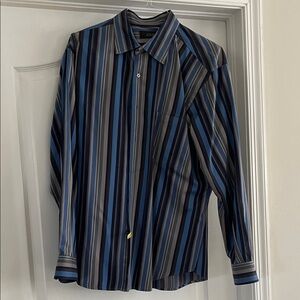 Tasso Elba Blue and Gray Striped Dress Shirt